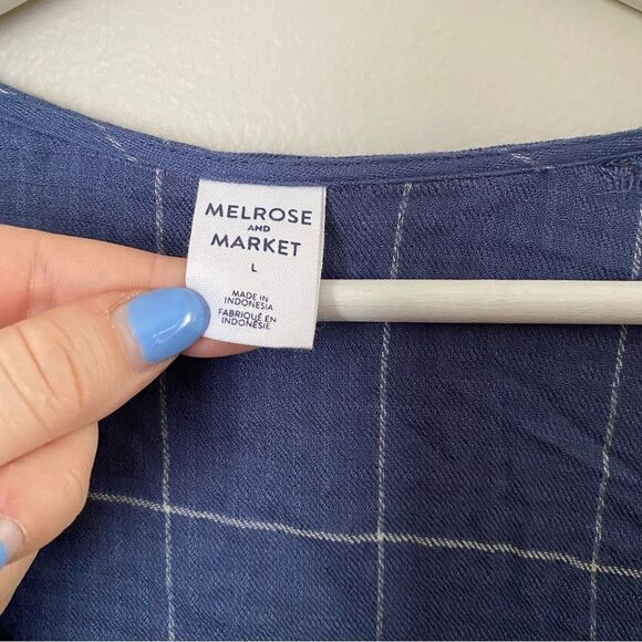 Melrose & Market Dress Long Sleeve Plaid Blue Mini Casual - Picture 10 of 12